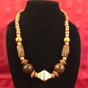 Vintage Natural Wooden Bead Necklace